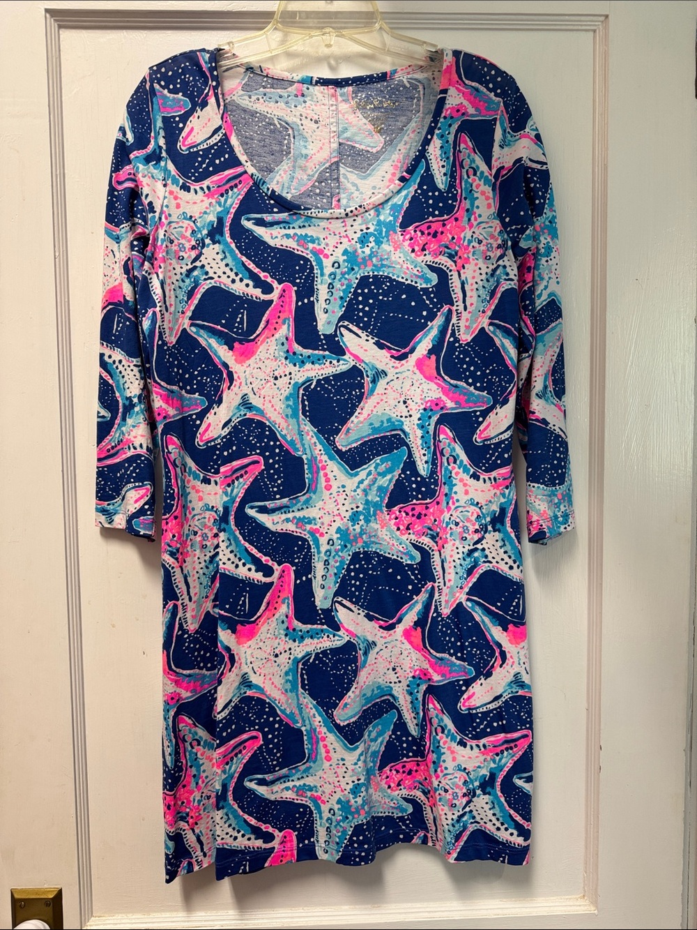Lilly Pulitzer Navy Blue Pink Turquoise Starfish Print Dress